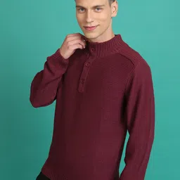 highlander Men Solid High Neck Maroon Sweater image 4