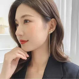 rishastyle Star shape long stylish korean earrings for girls and women Zircon Stone, Alloy Drops & Danglers, Hoop Earring, Plug Earring, Earring Set image 4