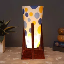 new era Multicolour Cotton Table Lamp With Wood Base image 1