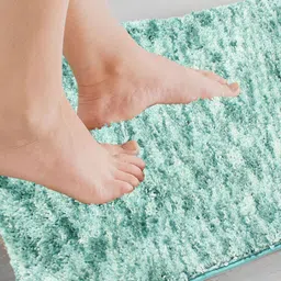 Aqua Solid Polyester 30x18 Inches Super Soft Bath Mat By Luxe Home International image 4