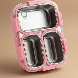 vrjk Stainless Steel 3 Compartment 750 ml Pink Girls Lunch Box with Spoon & Fork B41 3 Containers Lunch Box-picture-35