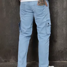 denim look Men Relaxed Fit Mid Rise Light Blue Jeans image 2