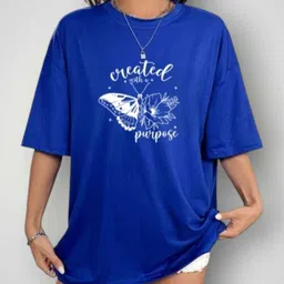 styliicity Women Printed Round Neck Cotton Blend Blue T-Shirt-picture-18