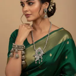 krishna paths collection Silver, Oxidised Silver, Plastic, Alloy Silver Silver Jewel Set image 3