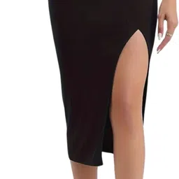 Women Solid Straight Black Skirt-image-50