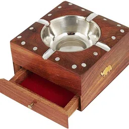 Wooden Handmade Tabletop Ashtray with Cigarette Holder Outdoors and Indoors Brown Wood Ashtray-image-7