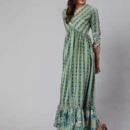 glam roots Women Floral Print Cotton Blend Flared Kurta image 4