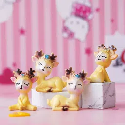 ecraftindia Miniature Cute Deer Set of 4 Yellow Polyresin Figurines image 5