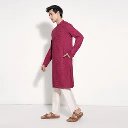 indus route by pantaloons Men Solid Cotton Blend Straight Kurta image 3