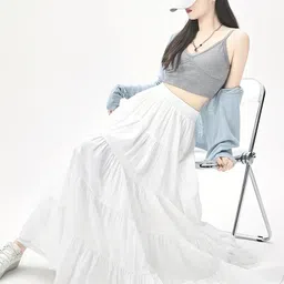 skart Women Solid Flared White Skirt image 3