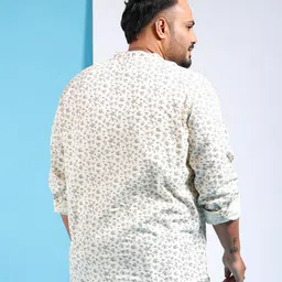 hardsoda by the indian garage co HARDSODA Plus Size Floral Printed Band Collar Cotton Casual Shirt image 4