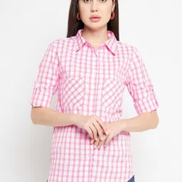 Ruhaans Women Classic Grid Tattersall Checks Checked Cotton Casual Shirt-image-82