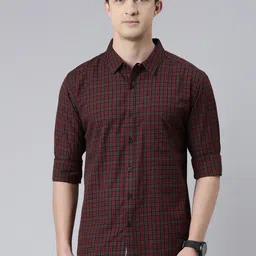 Metronaut Tartan Checked Spread Collar Cotton Shirt-picture-13