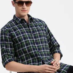 SHOWOFF Standard Slim Fit Tartan Checks Opaque Checked Cotton Casual Shirt-image-73
