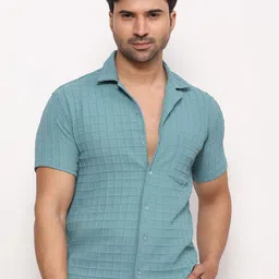 ZARIMO Standard Checked Lapel Collar Short Sleeves Regular Fit Shirt-picture-29