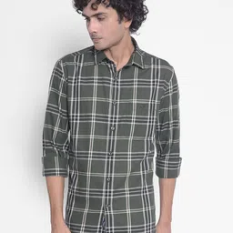 Crimsoune Club Spread Collar Slim Fit Tartan Checks Cotton Casual Shirt-picture-13
