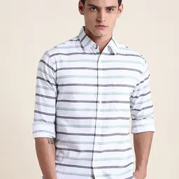 Dennis Lingo Slim Fit Horizontal Striped Pure Cotton Casual Shirt-picture-28