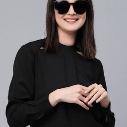 Style Quotient Black High Neck Cuffed Sleeves Cut Out Top-picture-18