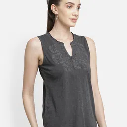 Aditi Wasan Women Charcoal Embroidered Regular Top image 3