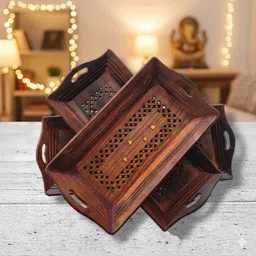 sitaro Premium Wooden Serving & Utility Tray (Set of 3) Tray Serving Set-picture-22