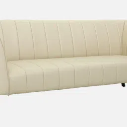 casacraft from pepperfry Cossio Leatherette 3 Seater Sofa in Cream Colour image 3