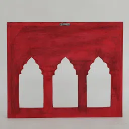 suncity decors Red Color Handpainted Engineered Wood Carving Jharokha Frame image 5