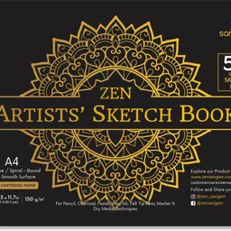 zen sangam express your mind Artists' A4 Sketch Pad Drawing Notebook (Spiral), 50 Sheets(100 Pages) 21x29.7cm, 150 GSM Acid Free Ivory Cartridge Paper for Pencils,Fineliners,Crayons,OilPastels,Light Watercolour-Mandala Sketch Pad-picture-26