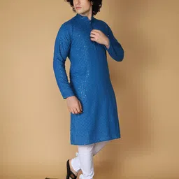 ladyflock Men Chikan Embroidery Cotton Rayon Straight Kurta image 5