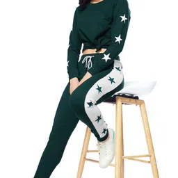 zeyo Women Printed Green Track Pants image 4