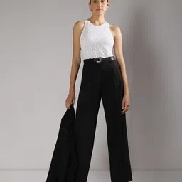 vero moda Women Straight Fit Black Polyester Trousers-picture-11