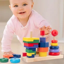 nlive Wooden Toy Tower Stacking Rainbow Puzzle Rings S-picture-38