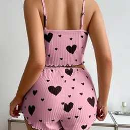 kocktale Women Top & Shorts Set Pink Printed image 2