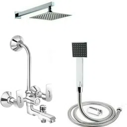 Premium Quality (3IN1340)Brass 3 In 1 Bathroom Wall Mixer Set 1 (Silver) Bathroom 3 in 1 Wall Mixer Set|8x8"Inch Ultra Slim Shower Head|15"In SS Arm Mixer Faucet-image-7