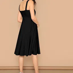 aahwan Women Fit and Flare Black Below Knee Dress image 2