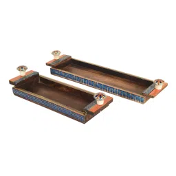 aakriti art creations Brown Teak Wood Serving Tray image 5