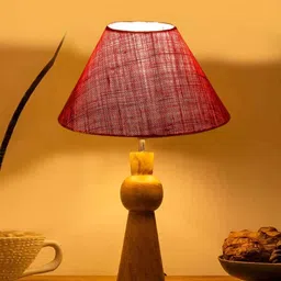 new era Pink Jute table lamp with Wood Natural base (10X18 inches) image 1