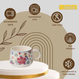edencart Pack of 7 Ceramic Tea Kettle with 6 Matching Tea Cups |Traditional Floral Design Ideal for Gifting image 3