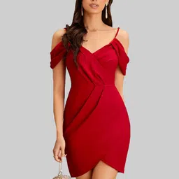 addyvero Women Bodycon Red Above Knee/Mid Thigh Length Dress-picture-10