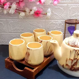 laxmi creation Pack of 1 Ceramic Marble Kettle Set WITH 6 CUPS image 5