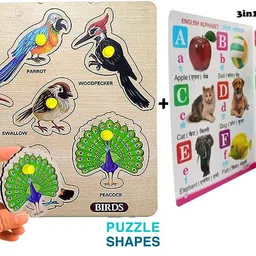 shalafi Birds Simple Puzzles for Kids,Picture 9pcs Wooden Jigsaw Learning Toys+3in1 Book-picture-17