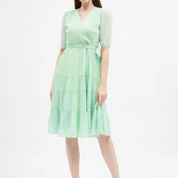 Women Fit and Flare Green Knee Length Dress-image-14
