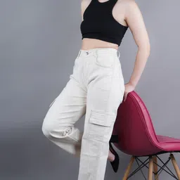 shre.ce Women Relaxed Fit Mid Rise Beige Jeans image 3