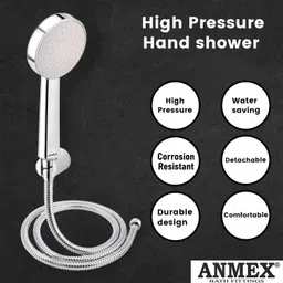 ANMEX Multipurpose HandSpray Hand Shower Set with 1.5mtr SS Shower Tube and Wall Hook image 2
