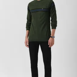 peter england Men Solid Crew Neck Green Sweater-picture-20