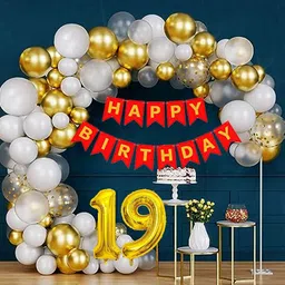 arv zone Solid 19th Happy Birthday Party Balloons Decoration Combo Metallic, Confetti Balloons Balloon-picture-27