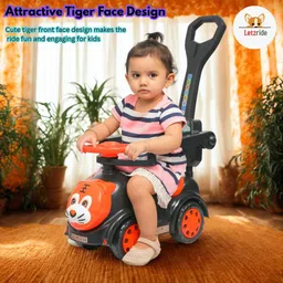letzride Tiger Ride On Push Car with Parental Handle Safety Guard Musical Steering Wheel Rideons & Wagons Non Battery Operated Ride On image 2