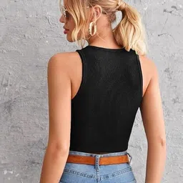 magnetism Casual Sleeveless Solid Women Black Top image 3