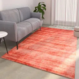 Red Solid Viscose 5 ft X 8 ft Hand Woven Rectangle Carpet-image-98