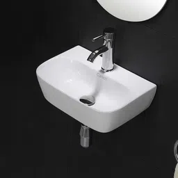 cancri Ceramic Wall Mount Wash Basin | Glossy White Finish sink (36 X 33.5 X 14)cm Wall Hung Basin image 1