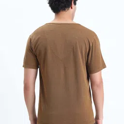 showoffff Men Solid V Neck Cotton Blend Brown T-Shirt image 4